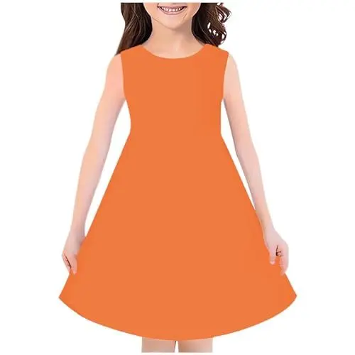 Produktbild: KODMNSW Kleid Mädchen Sommerkleid Festliche Kleider Mode Drucke Strandkleid Partykleid A Linie Kinderkleider Freizeitkleid Kleidung für Kinder Teenager 4-14 Jahre Orange 9-10 Jahre