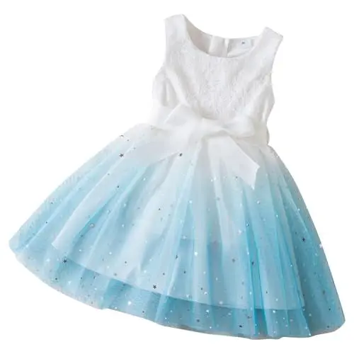 Produktbild: KODMNSW Kleid Mädchen Sommerkleid Tüllkleid Festliche Kleider 3-8 Jahre Partykleid Pailletten Kinderkleider Farbverlauf Süße Freizeitkleid Kinder Kleidung Blau 7 Jahre