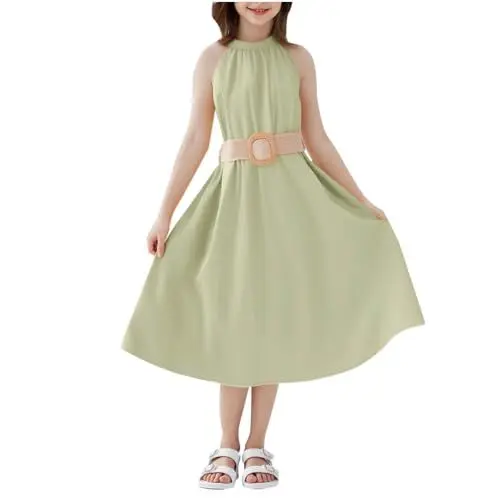 Produktbild: KODMNSW Kleid Mädchen Teenager A Line Kleider Festlichekleider Partykleid Trägerloseskleid Sommerkleider Kinderkleider Taille Freizeitkleid 6-13 Jahre Grün 12-13 Jahre