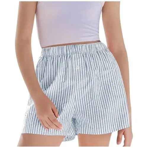 Produktbild: KODMNSW Kurze Hosen Teenager Mädchen Sommer Shorts Freizeit Kurz Sporthose Active Shorts Gestreift Jogginghose Elastischem Bund Sweatshorts 3-14 Jahre Blau 14 Jahre