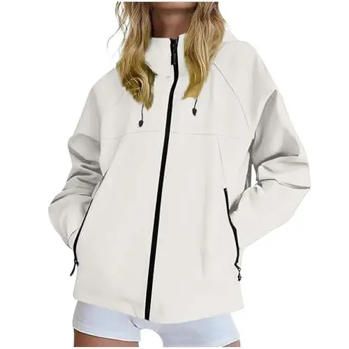 Produktbild: KODMNSW Regenjacke Damen Wanderjacke Wasserdichte Outdoorjacke Softshelljacke mit Mesh-Futter Große Größen Fahrradjacke übergangsjacke Funktionsjacke Dünne Jacke Sportjacke Laufjacke Weiß XL