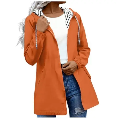 Produktbild: KODMNSW Regenjacke Damen Wasserdichte Softshelljacke Wanderjacke Große Größen Windbreaker Outdoorjacke Fahrradjacke mit Kapuze Funktionsjacke Leichte Jacke übergangsjacke Sportjacke Orange M