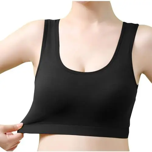 Produktbild: KODMNSW Sport BH Damen Baumwolle Ohne Bügel Sport Bra Gepolstert Sport Tank Top Kontrastierende Comfit Breathable Bustier für Yoga Fitness Lauf Joggen Büstenhalter Schwarz L