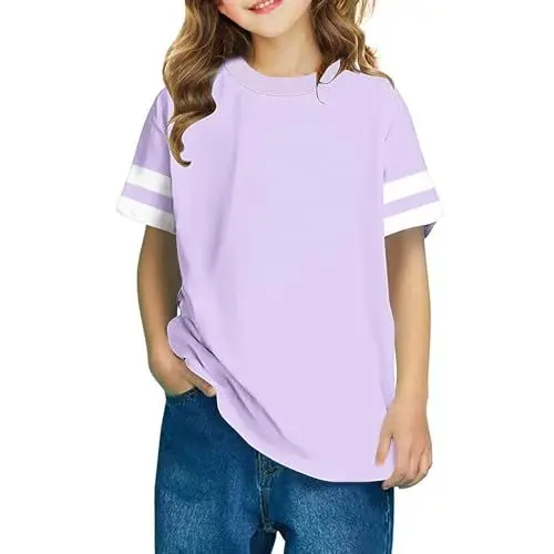 Produktbild: KODMNSW T-Shirt Mädchen T Shirt Sommer Tops Tshirt Bluse Kurzarm Oberteil Tee Shirts Sportshirt Einfarbig Tshirts Crop Top Klamotten Teenager Mädchen 3-14 Jahre Lila 13-14 Jahre