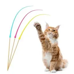 Produktbild: Koean Denko Katzenangel - Katzenspielzeug Angel 3 Stück - Katzenangel Stabil Lang kein Federspielzeug - Katzen Angel aus Silikon mit Mausschwanz