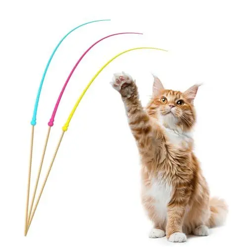 Produktbild: Koean Denko Katzenangel - Katzenspielzeug Angel 3 Stück - Katzenangel Stabil Lang kein Federspielzeug - Katzen Angel aus Silikon mit Mausschwanz