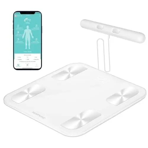 Produktbild: Körperfettwaage Digital Personenwaage Bluetooth mit 8 Elektroden Ganzkörperanalyse Waage mit APP und Handsensoren Smart Körperwaage für 18 Körperdaten Analysiert, BMI, Gewicht, Muskelmasse