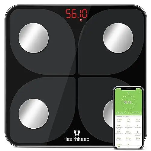 Produktbild: Körperfettwaage, Personenwaage Digital Testsieger mit App Smart Waage, Bluetooth Körperanalysewaage mit für Körperfett, BMI, Muskelmasse, Protein, BMR, Schwarz