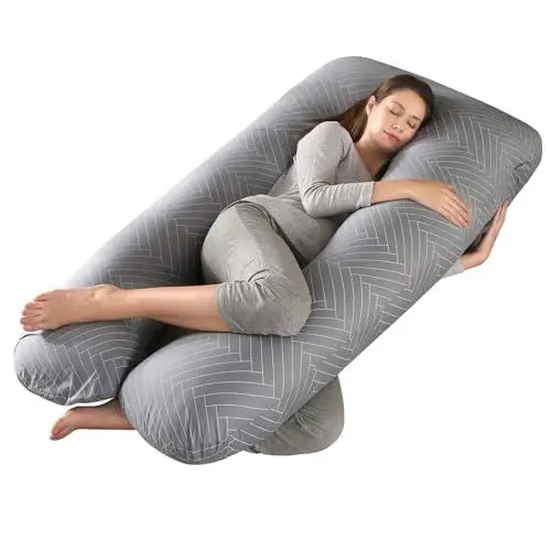 Produktbild: Körperkissen mit bezug, Seitenschläferkissen, U-förmiges Body Pillow, Stützkissen, Schwangerschaftskissen abnehmbar, waschbar, 70 x 145 cm (Grau gestreift)