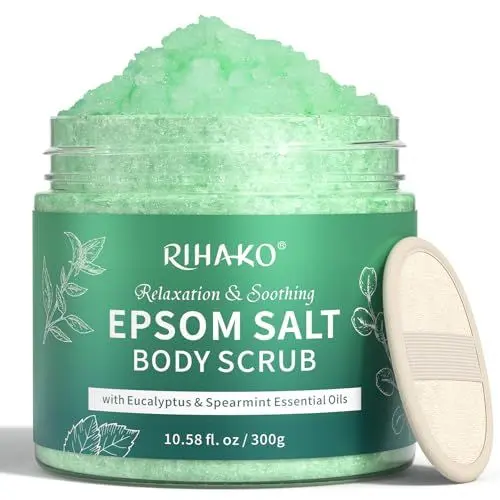 Produktbild: Körperpeeling mit Eukalyptus und Bitterminze, Peeling für Frauen, Spendet Feuchtigkeit und Pflegt Die Haut, Lindert Muskelverspannungen, Badesalz für Muskelbäder, 300 g