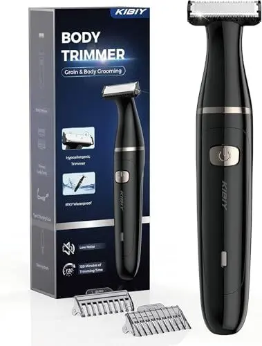 Produktbild: Körperrasierer Elektrisch, Kibiy Bodygroom für Gesicht, Körper, Intimbereich, IPX7 Wasserdichter Nass/Trockener Body Rasierer mit Führungskämme, Typ-C aufladbarer Intimrasierer Mann