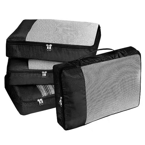 Produktbild: Koffer Organizer Groß Kofferorganizer Kleidertaschen Set Koffer Organizer Set 4 Stück Travel Essentials Reisen Organizer Tasche Packtaschen Kofferorganizer Reise Würfel für Urlaub Reisen Schwarz