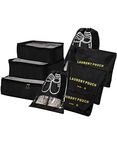 Produktbild: Koffer Organizer Reise Kleidertaschen,8-in-1 koffer Organizer Set,Packing Cubes,Packwürfel,Kofferorganizer Packtaschen Reisegepäck,für Kleidung Schuhe Unterwäsche Kosmetik (Schwarz)