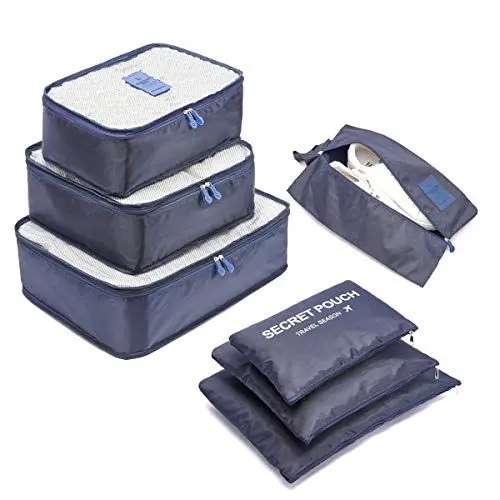 Produktbild: Koffer Organizer Reise Kleidertaschen,LOSMILE Set 7-teilig Reisetasche,Packtaschen Reisegepäck für Kleidung Schuhe Unterwäsche Kosmetik.(Dunkel Blau)