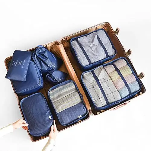 Produktbild: Koffer Organizer Set, 8 Sets Travel Organizer Packwürfel Set Kofferorganizer Für Koffer Packing Packwürfel Schuhbeutel Kleidertaschen Packtaschen Kosmetiktasche (navy)