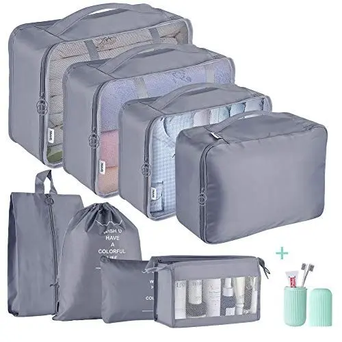 Produktbild: Koffer Organizer Set 9-Teilig Kofferorganizer Reisetasche travel Organizer Wasserdichte Packtaschen Rucksack Packing Cubes Kleidertaschen für Kleidung Unterwäsche Kosmetik, Grau