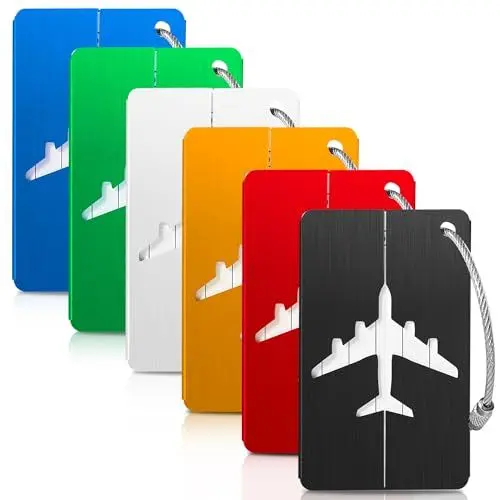 Produktbild: Kofferanhänger Flugreise 6 Farben Aluminium Kofferschilder Anhänger Adressanhänger Koffer mit Edelstahldrahtschlaufe Wasserdichte Luggage Tag Gepäckanhänger aus Metall für Koffer Namensanhänger