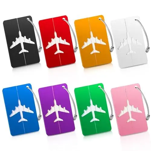 Produktbild: Kofferanhänger Flugreise 8 Farben Aluminium Kofferschilder Anhänger Adressanhänger Koffer mit Edelstahldrahtschlaufe Wasserdichte Luggage Tag Gepäckanhänger für Koffer Namensanhänger Taschen Rucksäcke