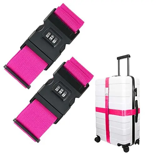 Produktbild: Koffergurt mit Zahlenschloss, 2 Stück Kofferband Gurt Auffällig Verstellbar Kofferbänder Personalisierter Gepäckgurt Koffergurte für Koffer Gepäck Reisetasche (Rosa)