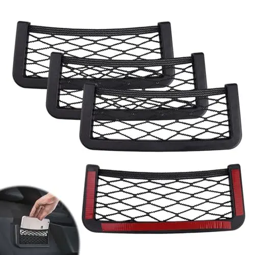 Produktbild: Kofferraum Netztasche, HERKINDNESS 4 Stück Organizer Netz Tasche Schwarz Universal, Elastisches Kfz Aufbewahrungsnetz mit Kleber für Vergrößerung des Stauraums in Autos und Wohnmobilen