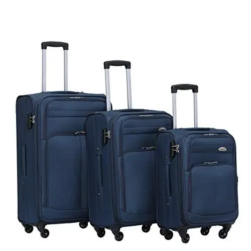 Produktbild: BEIBYE Stoff Kofferset Trolley Gepäckset mit Vorder Taschen, Oberer Öffnung und Dehnungsfuge (Blau)