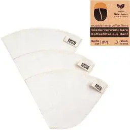 Produktbild: Koffie Beanie Kaffeefilter wiederverwendbar 100% Hanf Dauerfilter Kaffee Größe 4 für Kaffeemaschine und Handfilter 3 Stück