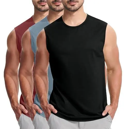 Produktbild: KOG 3er Pack Unterhemd Herren Tank Top Sport Tanktop Sommer Muskelshirt Ärmelloses Oberteil Einfarbige Shirts Baumwolle T-Shirts Männer Oberteile Leicht Schwarz Blau Rot L