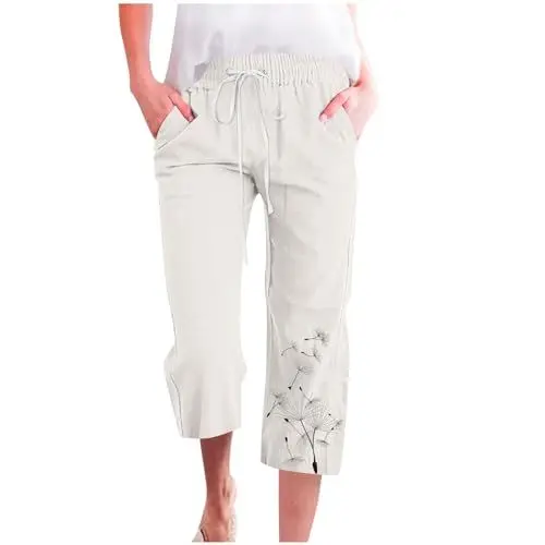Produktbild: KOG Amazon Basics 3/4 Hose Damen Cargo Hose Mode Sommerhose Baumwolle 2024 Cargo Hosen Frauen Jogging Hose Casual Yogahose Beige Marlenehose Lang Relaxhose Outlet Angebote Weiß XXL