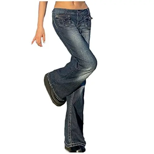 Produktbild: KOG Amazon Basics Damen Jeans Hosen Jeanshose Freizeit Sommerhose Baumwolle Y2K Cargohosen Frauen Sporthose Retro Baggy Strandhose Große Größen Breite Hosen Amazon Gutschein Blau M