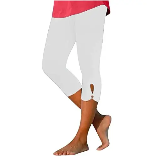 Produktbild: KOG Amazon Basics High Waist 3/4 Leggings für Damen Leggins Sexy Yoga Leggings 7/8 Elegant Yoga Hose Frauen Jogginghosen Drucken Outdoor Hose 2024 Tanzhose Kurzgrößen Yogahose Prime Weiß 3XL