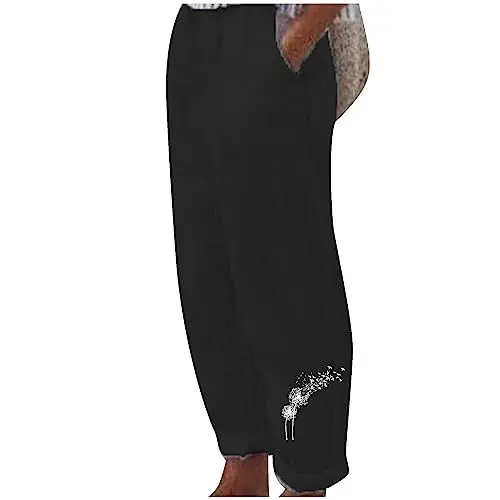 Produktbild: KOG Amazon Basics Hose Damen Leinenhose Elegante Sommerhose Leinen Leichte Cargo Hose Teenager Mädchen Jogginghose Drucken Lässig Gym Hose Rot Oversized Langlaufhose Gutschein Schwarz S