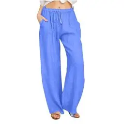 Produktbild: KOG Amazon Basics Hose Damen Leinenhose Leichte Sommerhose Baumwolle Cargo Hose Teenager Mädchen Jogginghose Basic Schwarz Langgröße Fahrrad Regenhose Amazon Gutschein Blau XL