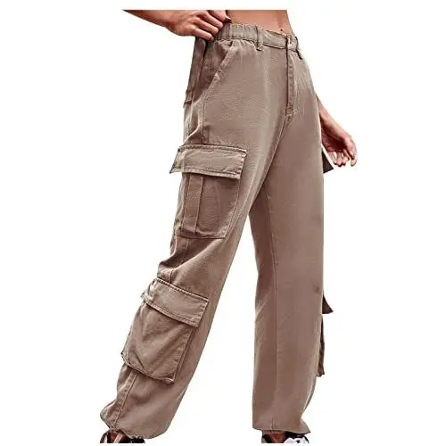 Produktbild: KOG Amazon Basics Hosen Damen Cargo Hose Mode Sommerhose Leicht Baumwolle Fashion Cargo Hosen Frau Jogginghose 2024 Yogahose Damen Lang Rot Weite Festliche Hosen Sale Angebote Khaki M