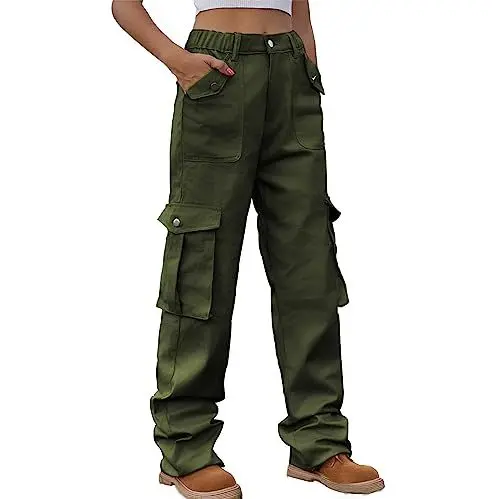Produktbild: KOG Amazon Basics Jeans Damen Hose Jeanshose Baggy Leichte Sommerhose Baumwolle Y2K Cargo Hose Frau Wanderhose Einfarbige Freizeit Outdoor Hose Low Waist Bundfaltenhose Angebote Grün S