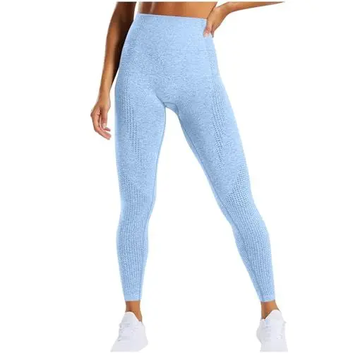 Produktbild: KOG Amazon Basics Leggings Damen High Waist Sportleggins Schwarz Sexy Sport Leggings Elegant Yoga Hose Frauen Jogginghosen Einfarbig Outdoor Hosen Kurzgrößen Trainingshose Prime Hellblau M