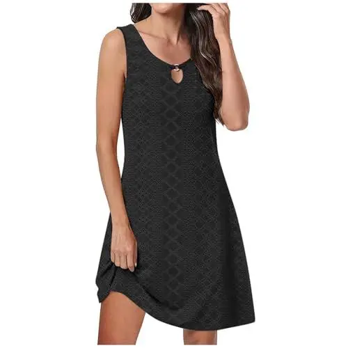 Produktbild: KOG Sommerkleid für Damen Sommerkleider Elegante Einfarbig Frau 2025 Kleider Mode Bohokleidung Freizeitkleider Baumwolle Abendkleid Lang Elegant für Hochzeit Schwarz 3XL