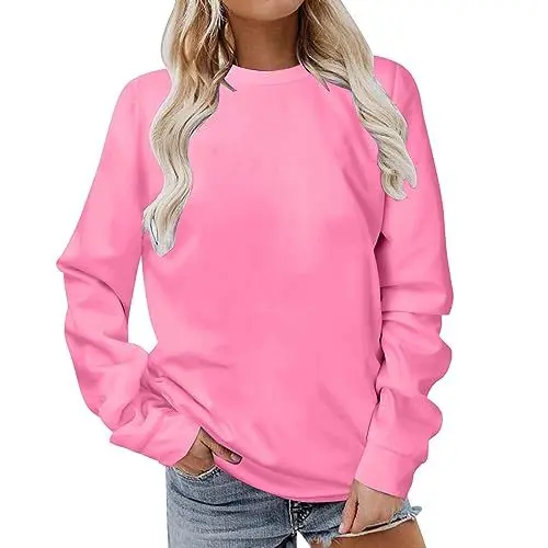 Produktbild: KOG Amazon Essentials Damen Langarmshirt Damen Langarm Kleidung Einfarbige Bekleidung Lässig Baumwolle Shirts Teenager Mädchen Bluse Warme Hemd Rundhals Winter Tshirts Amazon Basics Rosa S