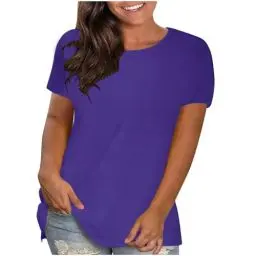 Produktbild: UHouse Gutscheine Damen T-Shirts Elegant Einfarbige Blusenshirt Fashion Baumwolle Tuniken Frau Kleidung Freizeit Einfarbig Tops Teenager Rundhals Slim Fit Warehouse Deals Angebote Lila 5XL
