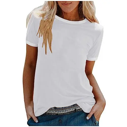 Produktbild: KOG Amazon Warehouse Deal Tshirt Damen Elegant Einfarbig T-Shirt Casual Baumwolle Shirt Frau Oberteile Fashion Einfarbige Bluse V-Ausschnitt Oversized Kleidung Amazon Basics Weiß XL