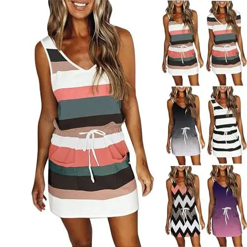 Produktbild: KOG Angebote Sommerkleider Sommerkleid für Damen Mode Boho Kleid Grafik Teenager Elegant Oberteile Boho Kleidung Swing Frau Hemdkleid Strandkleid Baumwolle Brautmutterkleider Prime Rosa M