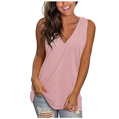 Produktbild: KOG Bluse Damen Elegant Ärmellose T-Shirt Shirt Casual Weiß Oberteile mit Flügelärmeln Frauen Schwarz Kleidung Frau Grau Sommer Shirts Top Damen V-Ausschnitte Tshirt Klamotten Rosa L