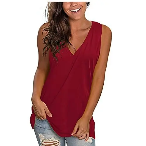Produktbild: KOG Bluse Damen Elegant Ärmellose T-Shirt Shirt Casual Weiß Oberteile mit Flügelärmeln Frauen Schwarz Kleidung Frau Grau Sommer Shirts Top Damen V-Ausschnitte Tshirt Klamotten Wein L