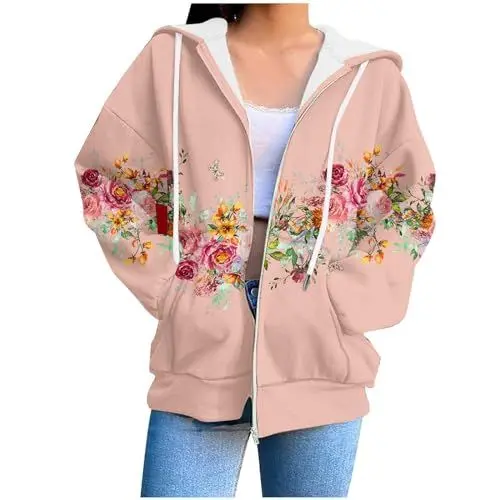 Produktbild: KOG Bomberjacke Damen Wintermantel Warm Herbstjacke Sport Jacke Mode Motiv Oberteil Frau übergangsjacke Retro Windjacke Elegant Pullover Daunenjacken Motorrad Jacke Daunenjacke Rosa XXL