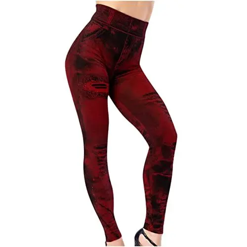 Produktbild: KOG Damen Leggings High Waist Leggins Sexy Sportleggings Shapewear Gym Hose Frauen Jogginghose Grafik Drucken Trekkinghose Casual Yoga Hose Sporthose Amazon Basics Wein XXL