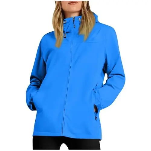 Produktbild: KOG Damen Regenjacke Wasserdicht Windbreaker Atmungsaktiv Wanderjacke Outdoor Jacken Solid Oberteil Frauen Trainingsjacke Basic Bomberjacke Mode Zipper Jacke Frau Regenjacken Blau L