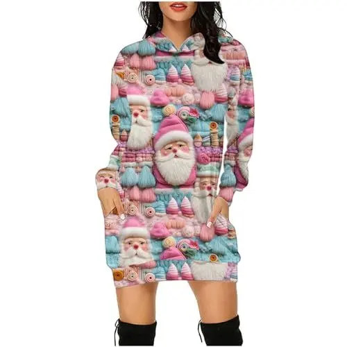 Produktbild: KOG Damen Sexy Langarm Weihnachtskleid Elegante Kleider Damen Ballkleid Kleid Frauen Kleid Festlich Christmas Dresses Festlich Festival Meine Bestellungen Anzeigen Rosa S