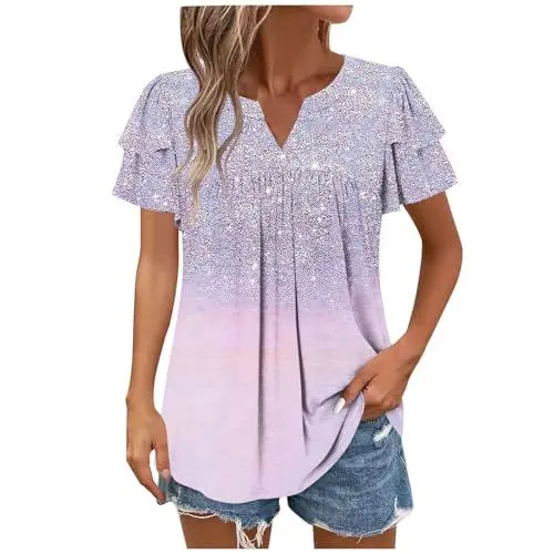 Produktbild: KOG Damen Shirts Fashion Print Longshirt Elegante Baumwolle Tunika Teenager Tee Shirt Freizeit Tie-Dye Muster Oberteile Gutschein Rundhals Große Größen Top Outlet Angebote Khaki S