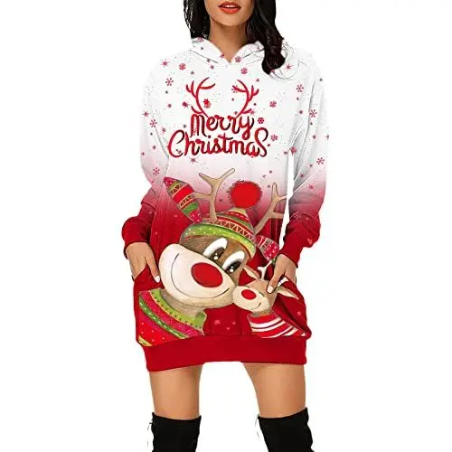 Produktbild: KOG Damen Weihnachtskleid Elegant Langarm Minikleid Weihnachtskleider Damen Frühlingskleid Damen Hochzeitskleid Kleid Frauen Etuikleid Christmas Dresses Meine Bestellungen Anzeigen Rot M
