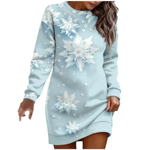 Produktbild: KOG Weihnachtskleid Damen Sexy Langarm Weihnachtskleider Damen Sexy Kleid Damen Abendkleid Elegant Frauen Kleider Christmas Dresses Festlich Festival Meine Bestellungen Anzeigen Hellblau L