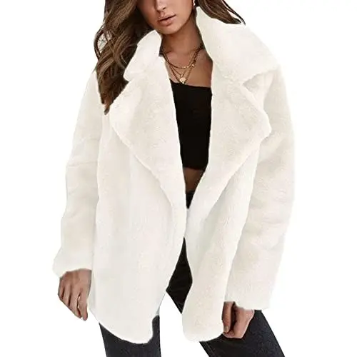Produktbild: KOG Fleecejacke Damen Herbstjacke Elegant Vliesjacke Einfarbige Oberteil Teenager Kapuzenmantel Amazon Warehouse Deal Blusenjacke Teddy Jacken Dufflecoat Baumwolle Sale Angebote Weiß L